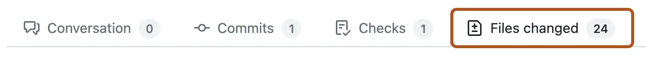 Capture d'écran des onglets pour une pull request. L'onglet "Fichiers modifiés" est souligné en orange foncé.