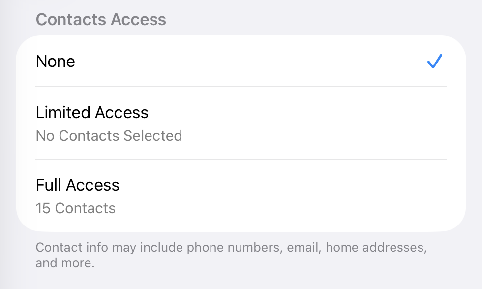 Autorisations d'accès aux contacts