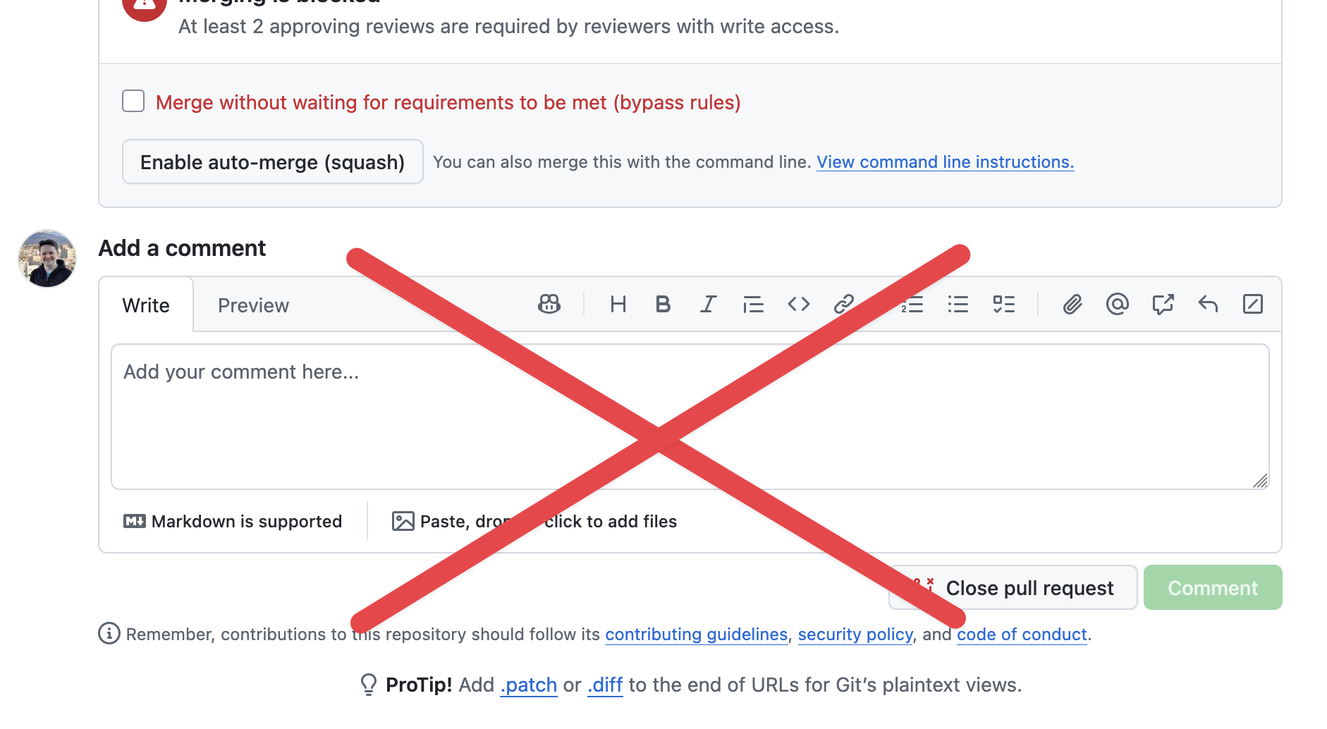 請勿使用 GitHub 一般的 "Add a comment" 區塊